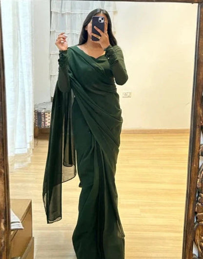 Dark Green Georgette Ready To Wear Saree