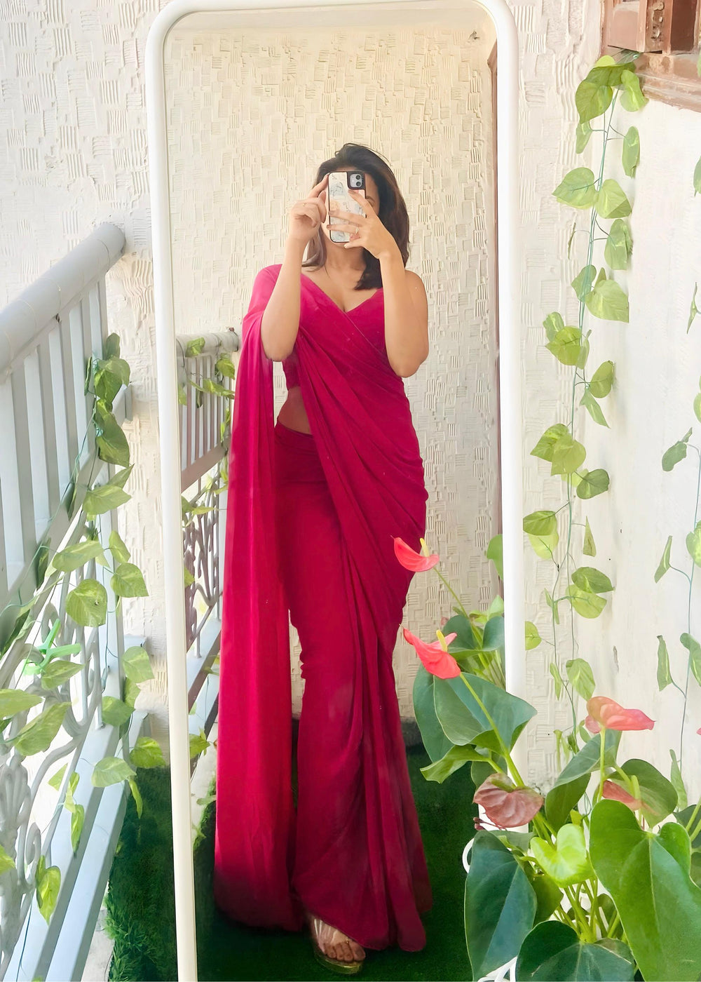 Pink Georgette Ready To Wear Saree