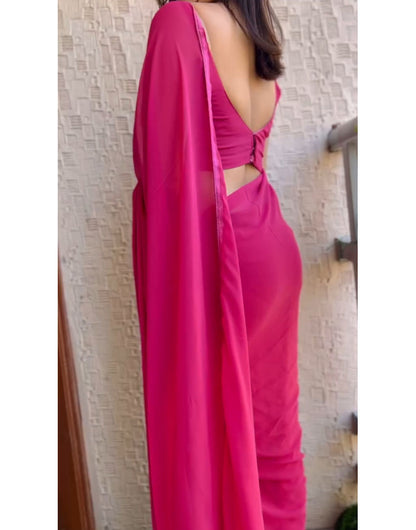 Pink Georgette Ready To Wear Saree