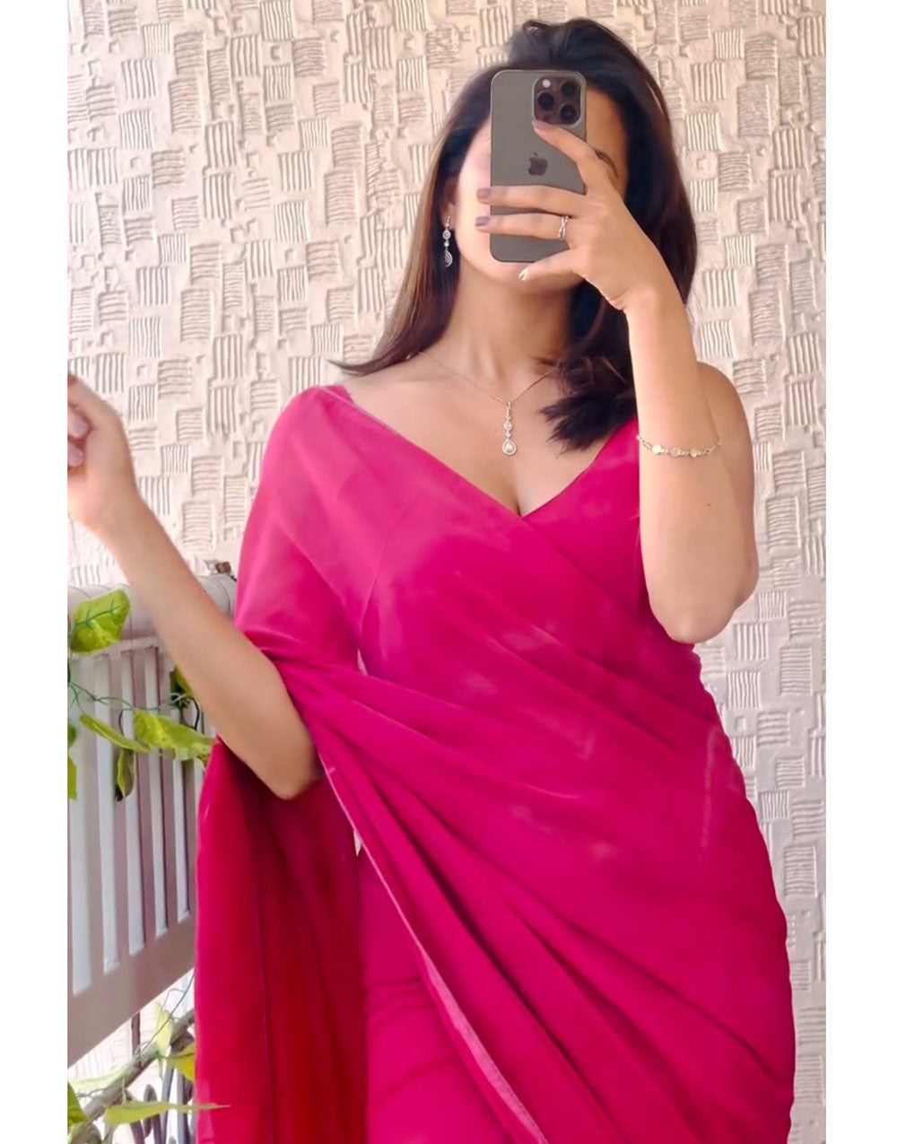 Pink Georgette Ready To Wear Saree