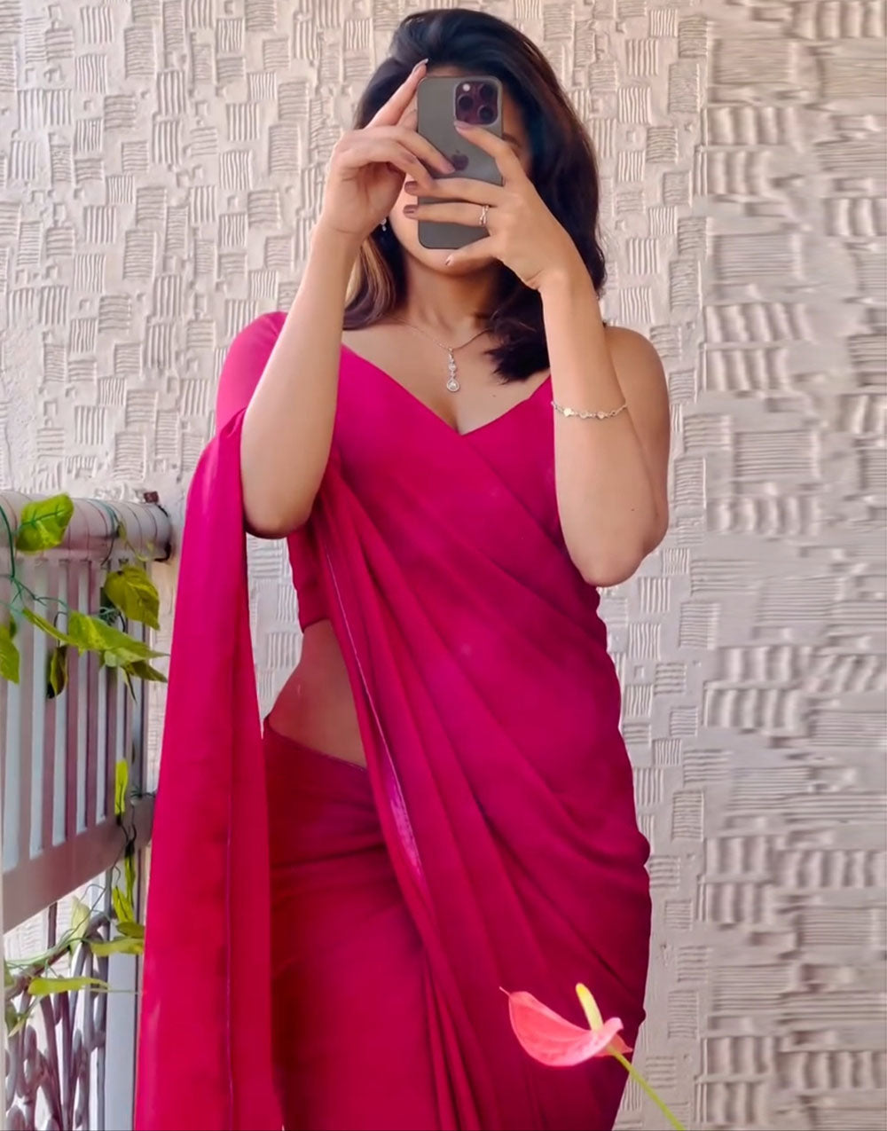 Pink Georgette Ready To Wear Saree