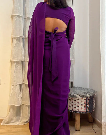 Violet Georgette Ready To Wear Saree