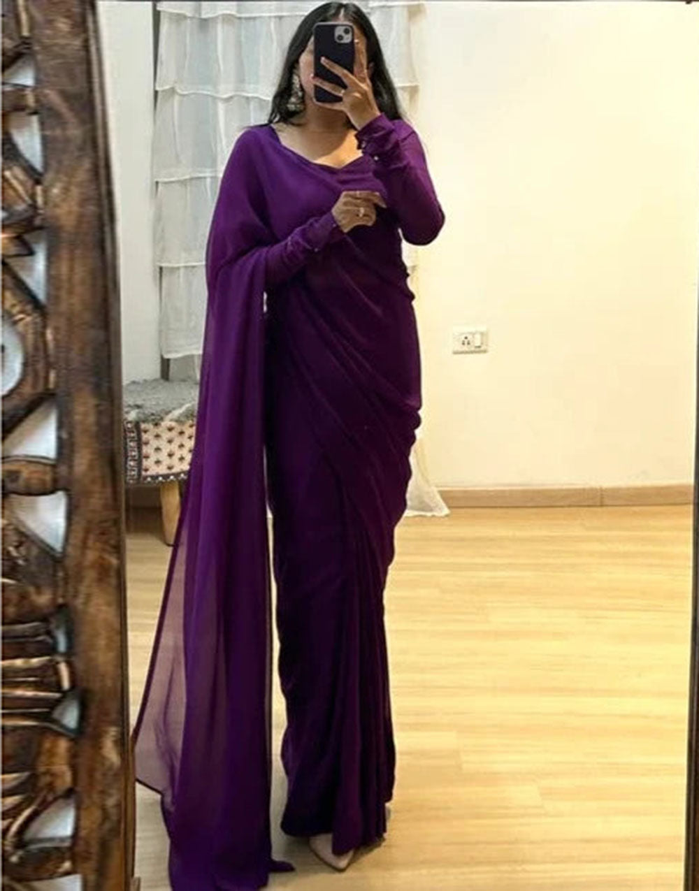 Violet Georgette Ready To Wear Saree