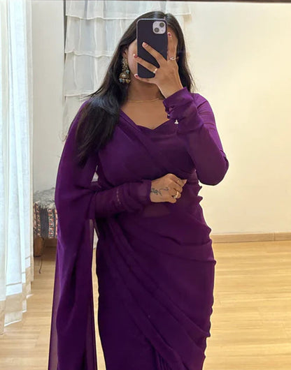 Violet Georgette Ready To Wear Saree