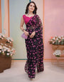 Black Georgette Ready To Wear Saree With Printed Work