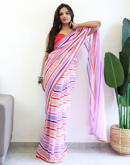 Multi Colour Georgette Ready To Wear Saree With Printed Work