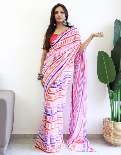 Multi Colour Georgette Ready To Wear Saree With Printed Work