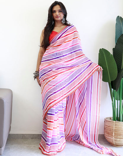 Multi Colour Georgette Ready To Wear Saree With Printed Work