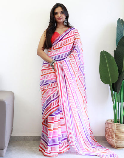 Multi Colour Georgette Ready To Wear Saree With Printed Work