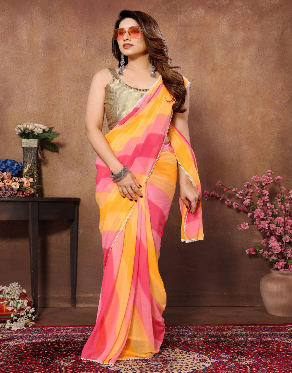 Multi Georgette Ready To Wear Saree With Printed Work