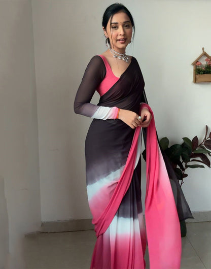 Black & Pink Georgette With Printed Ready To Wear Saree