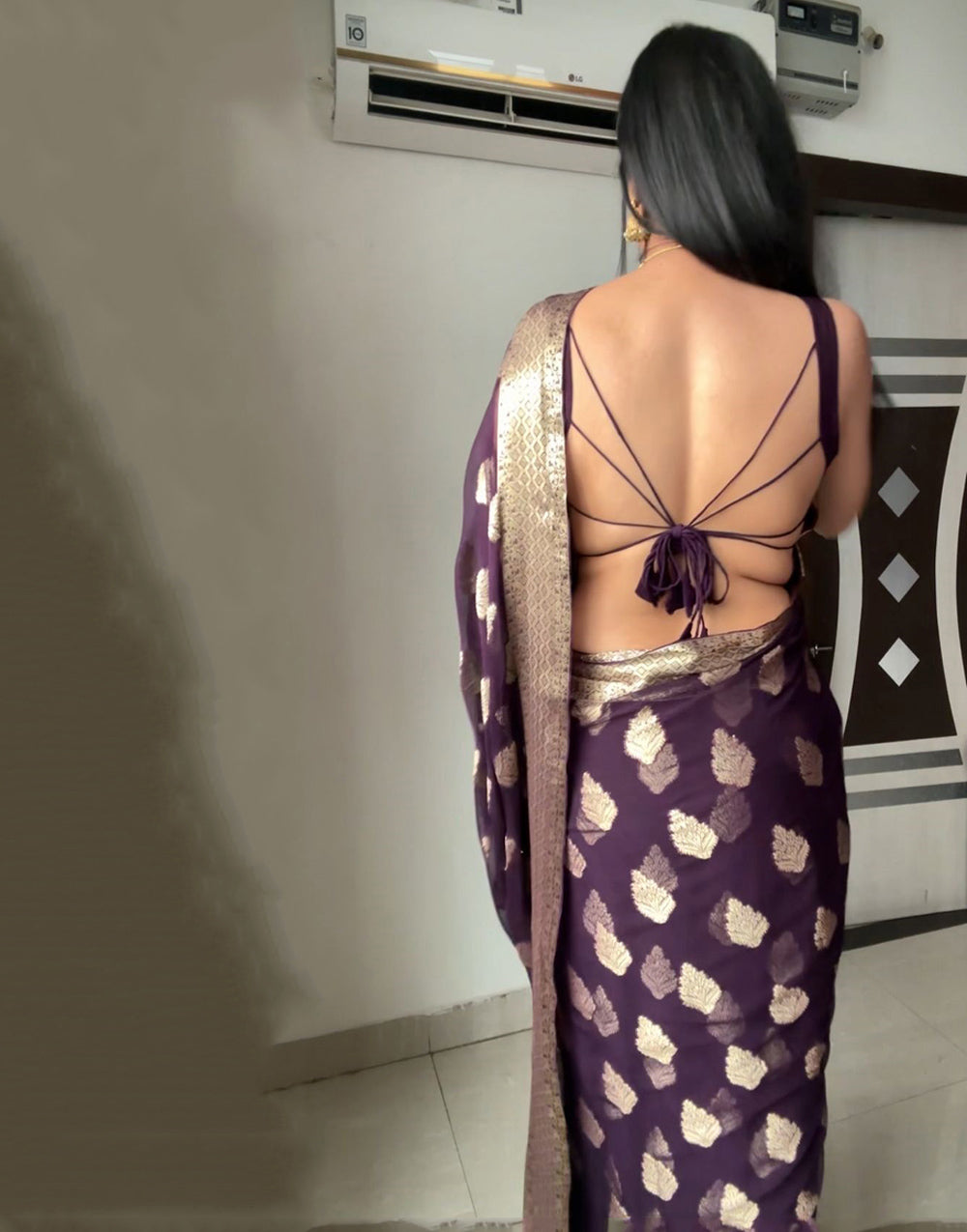 Dark Mulberry Purple Lichi Silk With Weaving Work Ready To Wear Saree