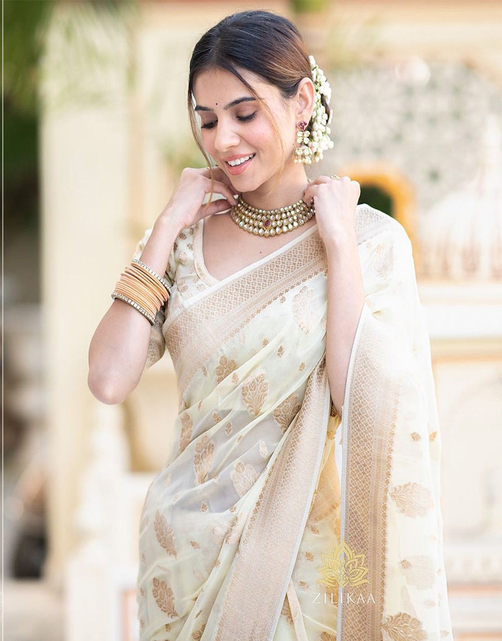 Off White Cotton Saree With Weaving Work