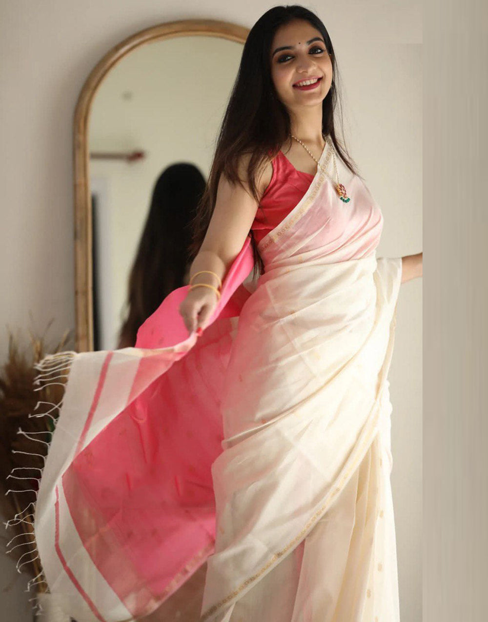 White Cotton Saree With Weaving