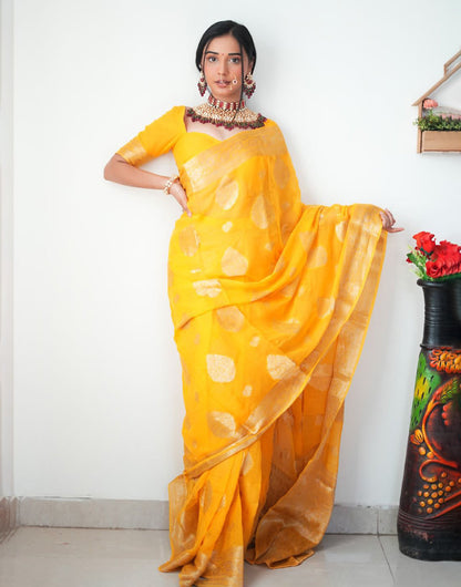 Yellow Cotton Silk Ready To Wear saree