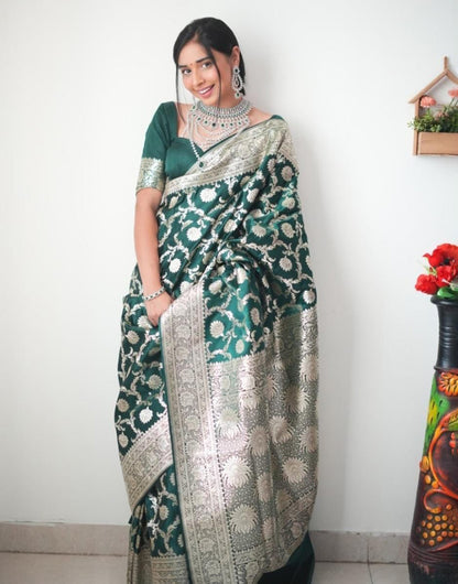 Green Soft Banarasi Silk Ready To Wear