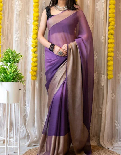 1 Min In Ready To Wear Mauve Purple Chiffon Silk Two Shad Saree