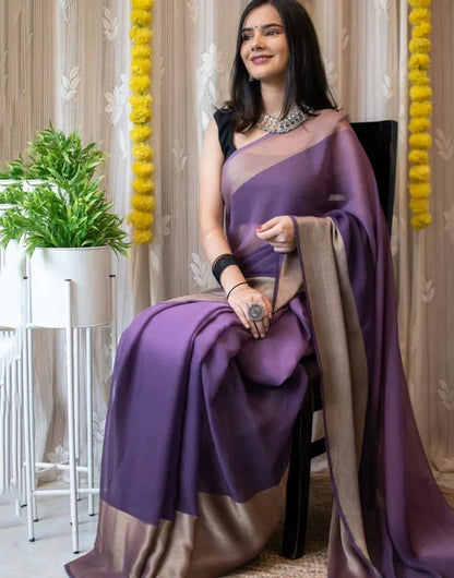 1 Min In Ready To Wear Mauve Purple Chiffon Silk Two Shad Saree