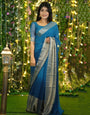 1 Min In Ready To Wear Rama Blue Chiffon Silk Two Shad Saree