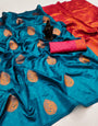 Cerulean Blue Soft Silk Saree With Zari Weaving Work