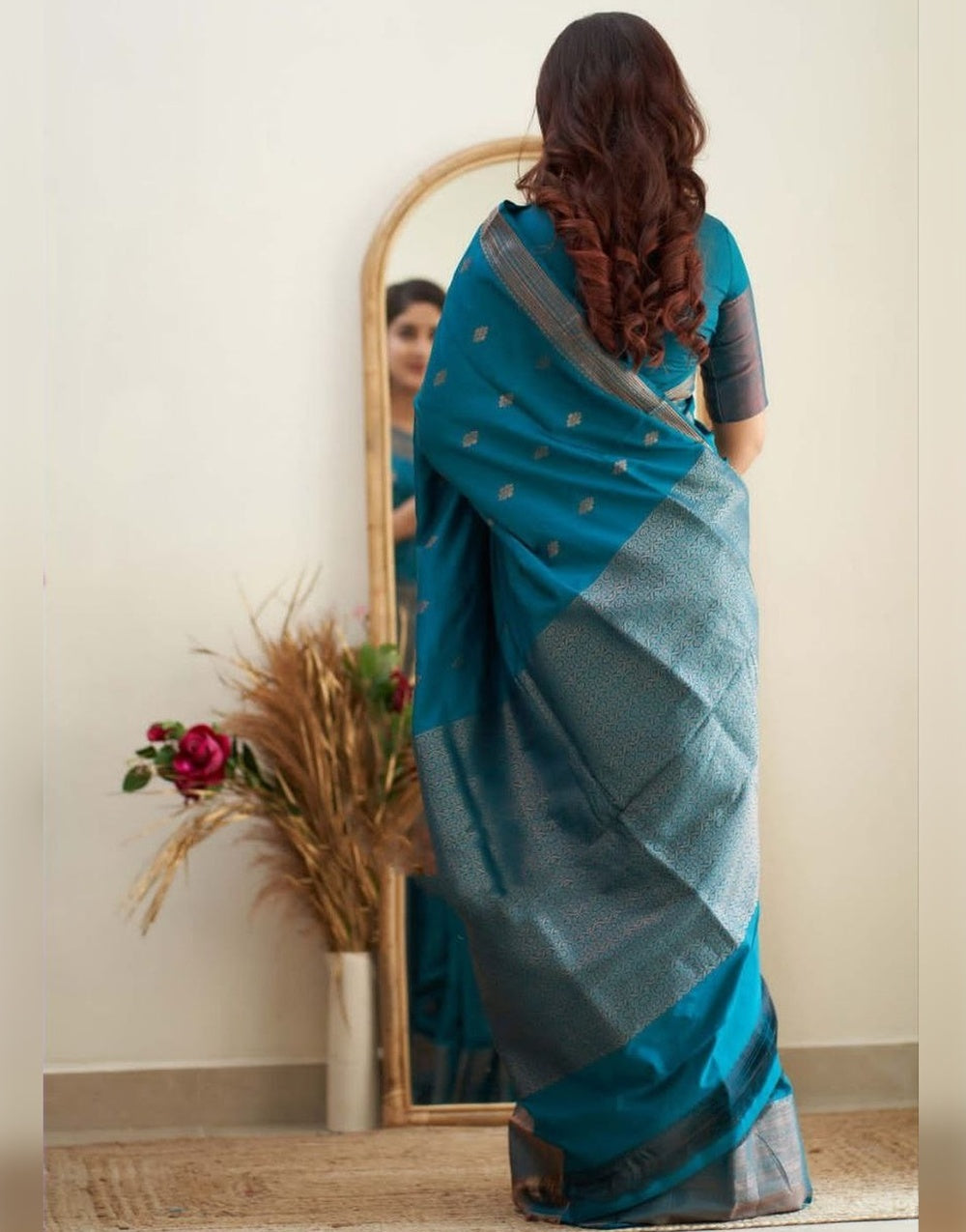 Teal Blue Soft Silk Saree With Zari Weaving Work