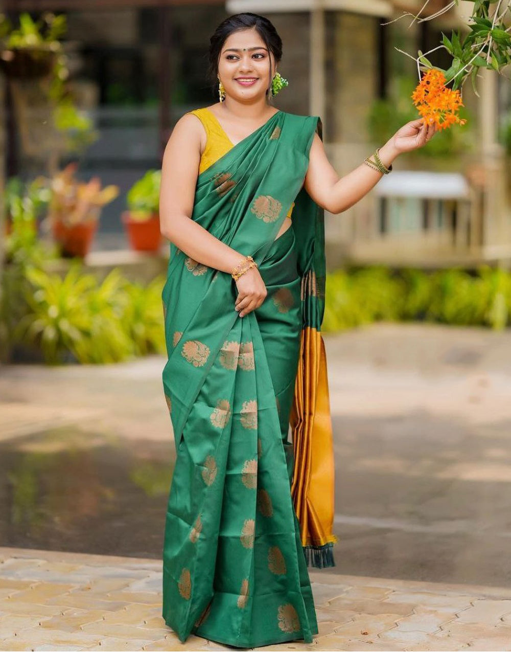 Rama Green Soft Lichi Silk Saree With Zari Weaving Work