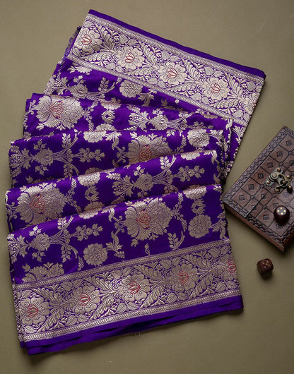 Purple Soft Banarasi Silk Saree With Zari Weaving Work