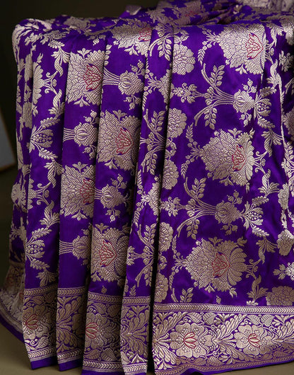 Purple Soft Banarasi Silk Saree With Zari Weaving Work