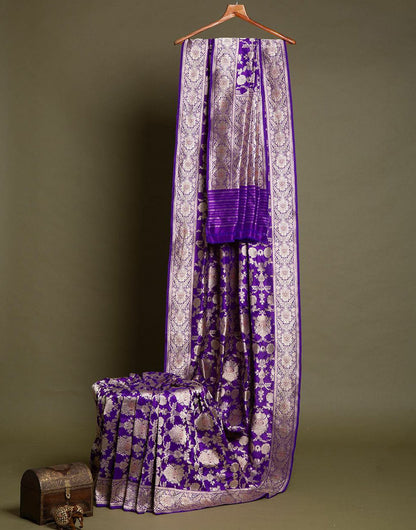 Purple Soft Banarasi Silk Saree With Zari Weaving Work