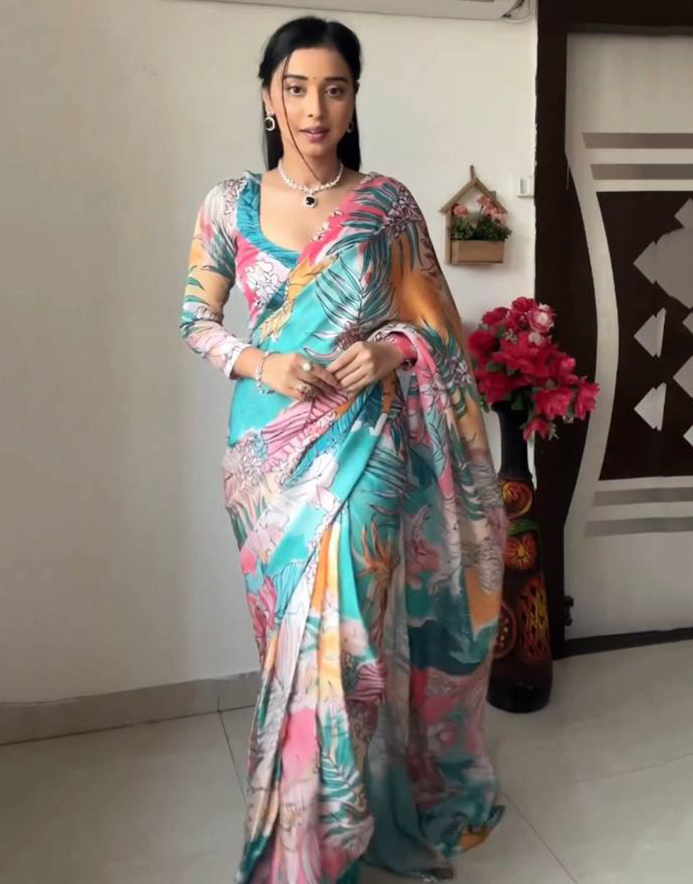 Multi Colour Georgette With Digital Printed Ready To Wear Saree