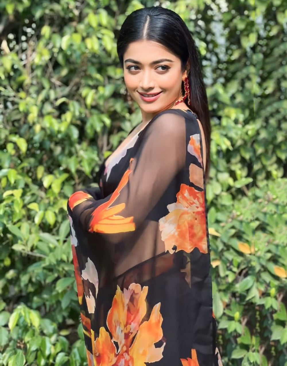 Black Soft Georgette With Digital Printed Saree