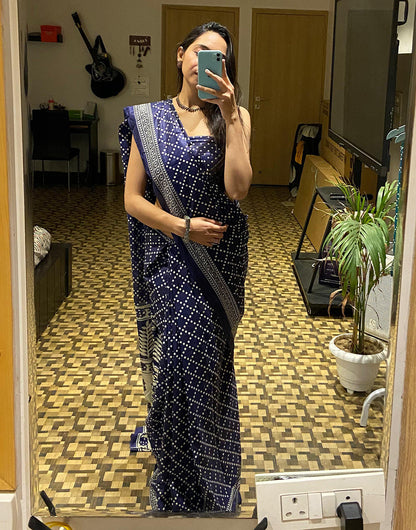 Dark Navy Blue  Pure Soft Cotton Saree With Printed Work