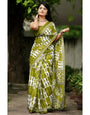 Mehendi Green Soft Mulmul Cotton Saree With Block Printed Work