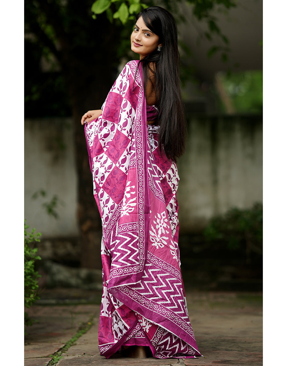 Fandango Pink Soft Mulmul Cotton Saree With Block Printed Work