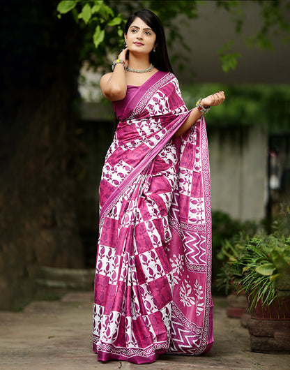 Fandango Pink Soft Mulmul Cotton Saree With Block Printed Work