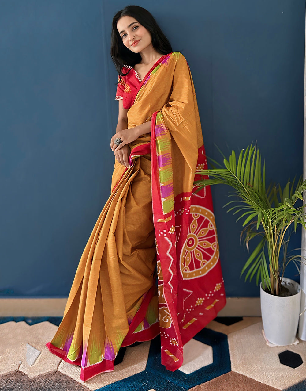 Sandstone Orange Soft Pure Cotton Saree With Printed Work