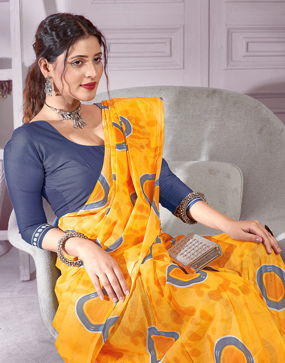 Chrome Yellow Pure Soft Cotton Saree With Tie Dyed Printed Work