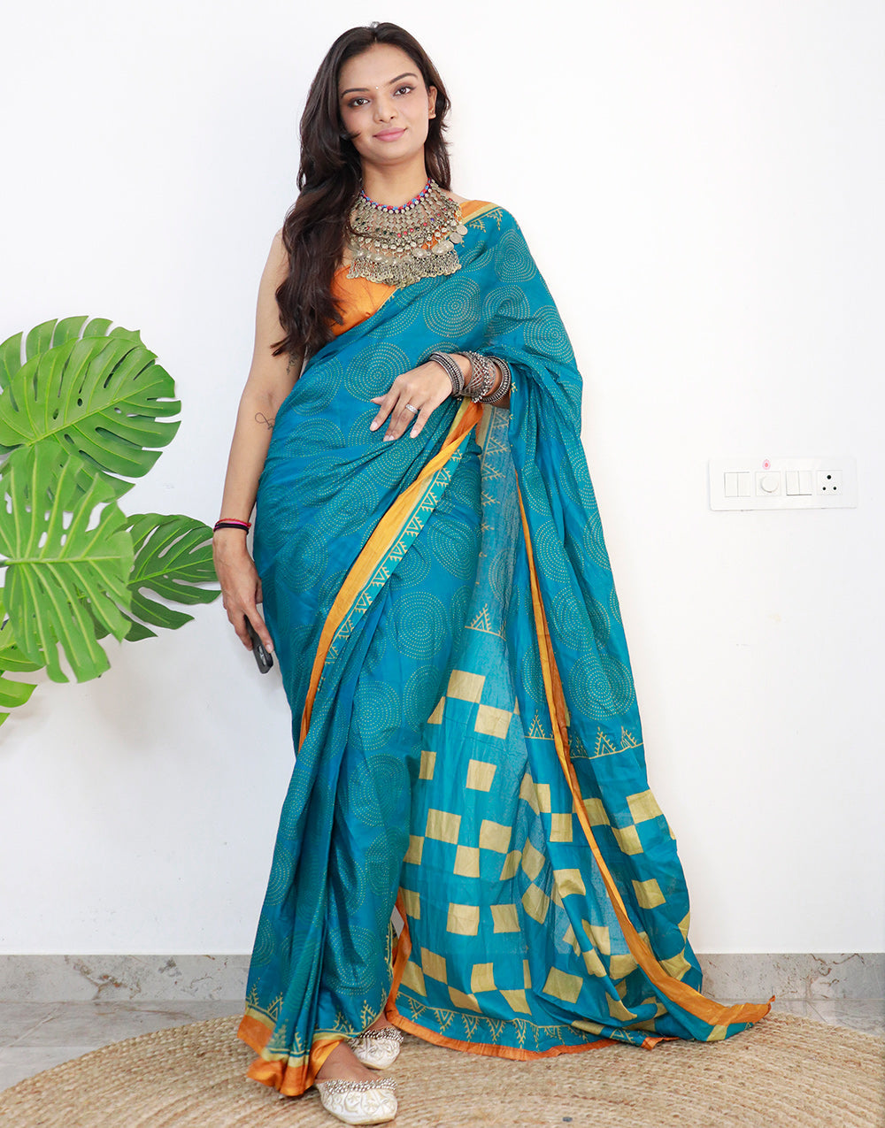 Cerulean Blue Pure Soft Cotton Saree With Block Printed Work