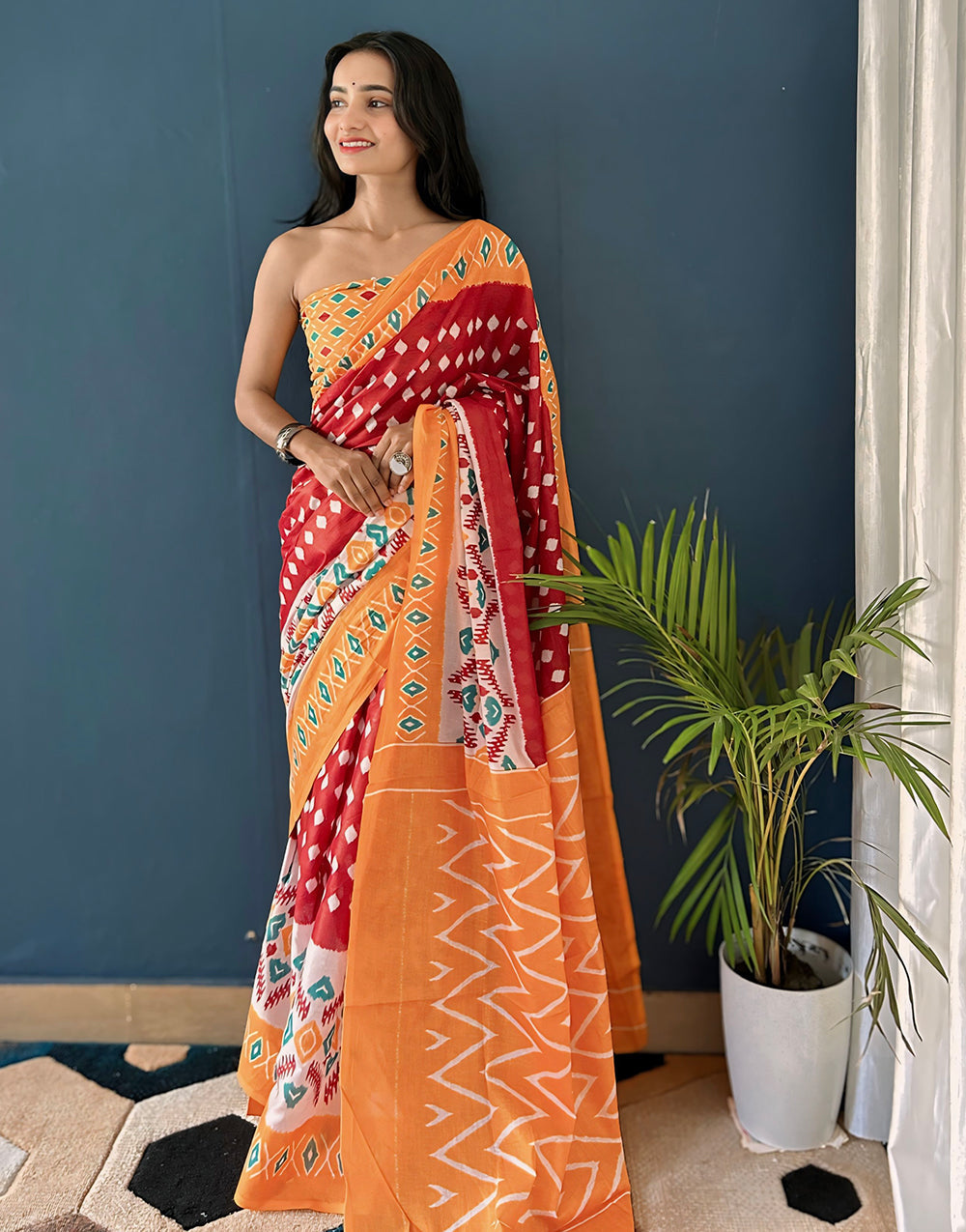 Multi Pure Soft Mulmul Cotton Saree With Printed Work