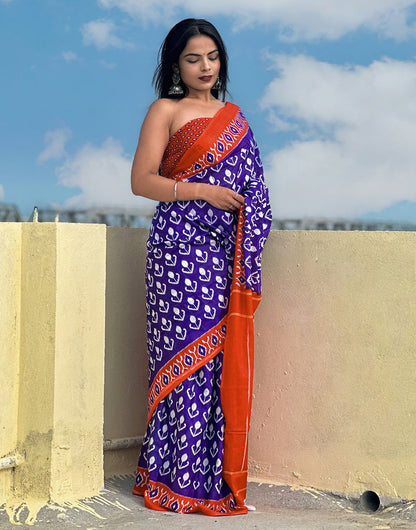 Violet Pure Soft Cotton Saree With Jaipur Printed Work