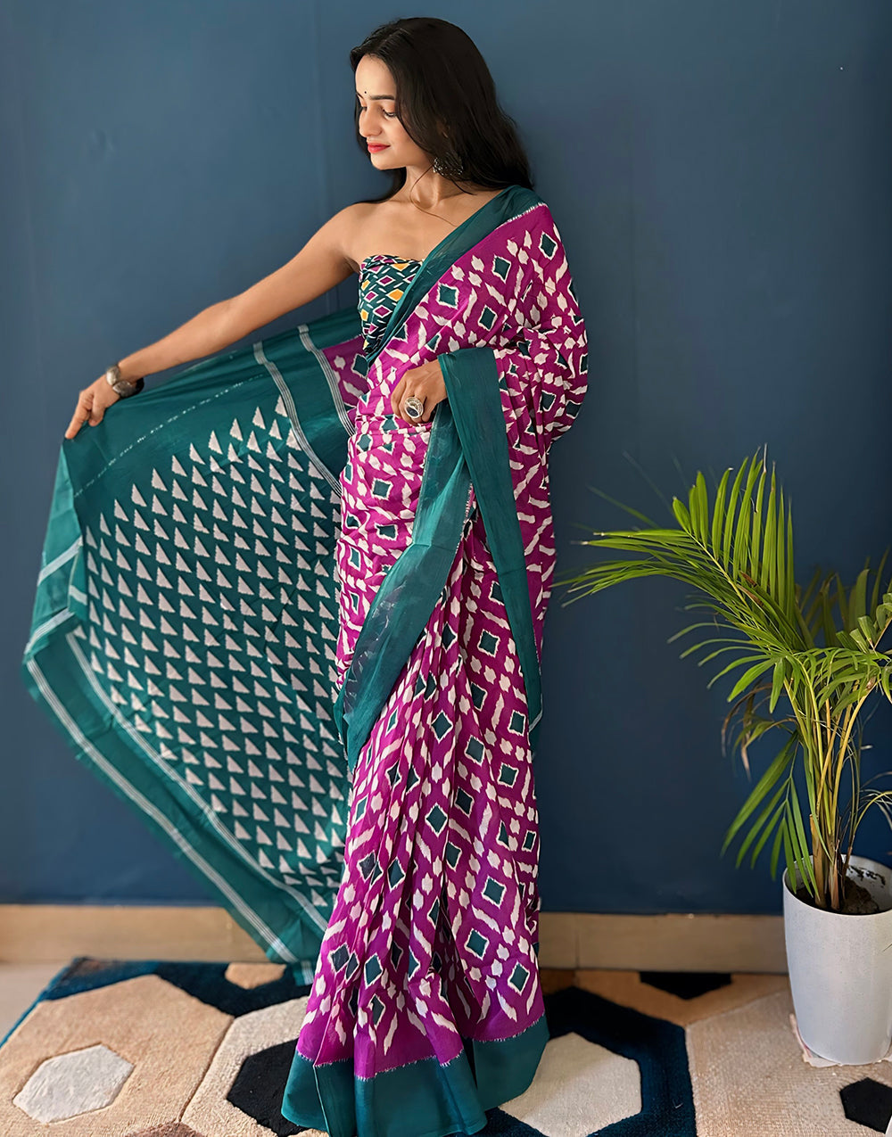 Purple Pure Soft Mulmul Cotton Saree With Printed Work