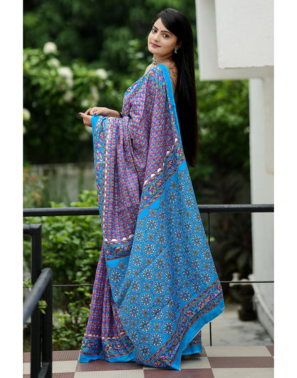 Lavender Mulmul Cotton Saree With Block Printed Work