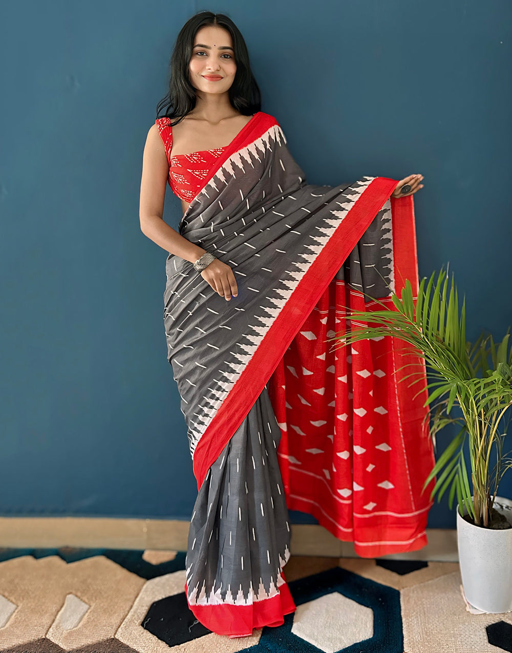 Grey Soft Pure Mulmul Cotton Saree With Printed Work