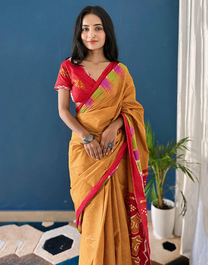 Sandstone Orange Soft Pure Cotton Saree With Printed Work