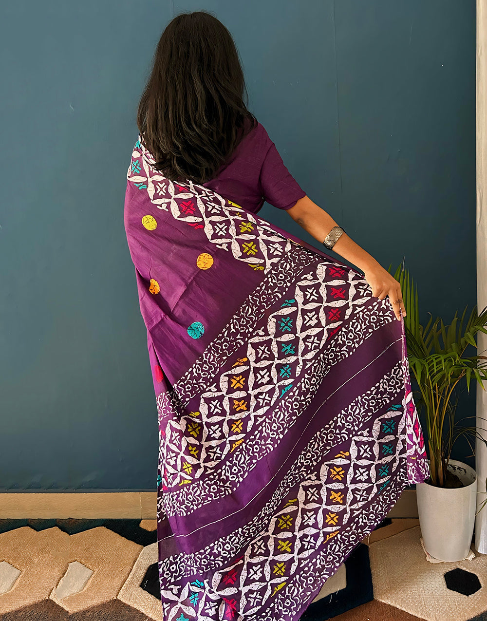 Plum Purple Soft Pure Mulmul Cotton Saree With Printed Work