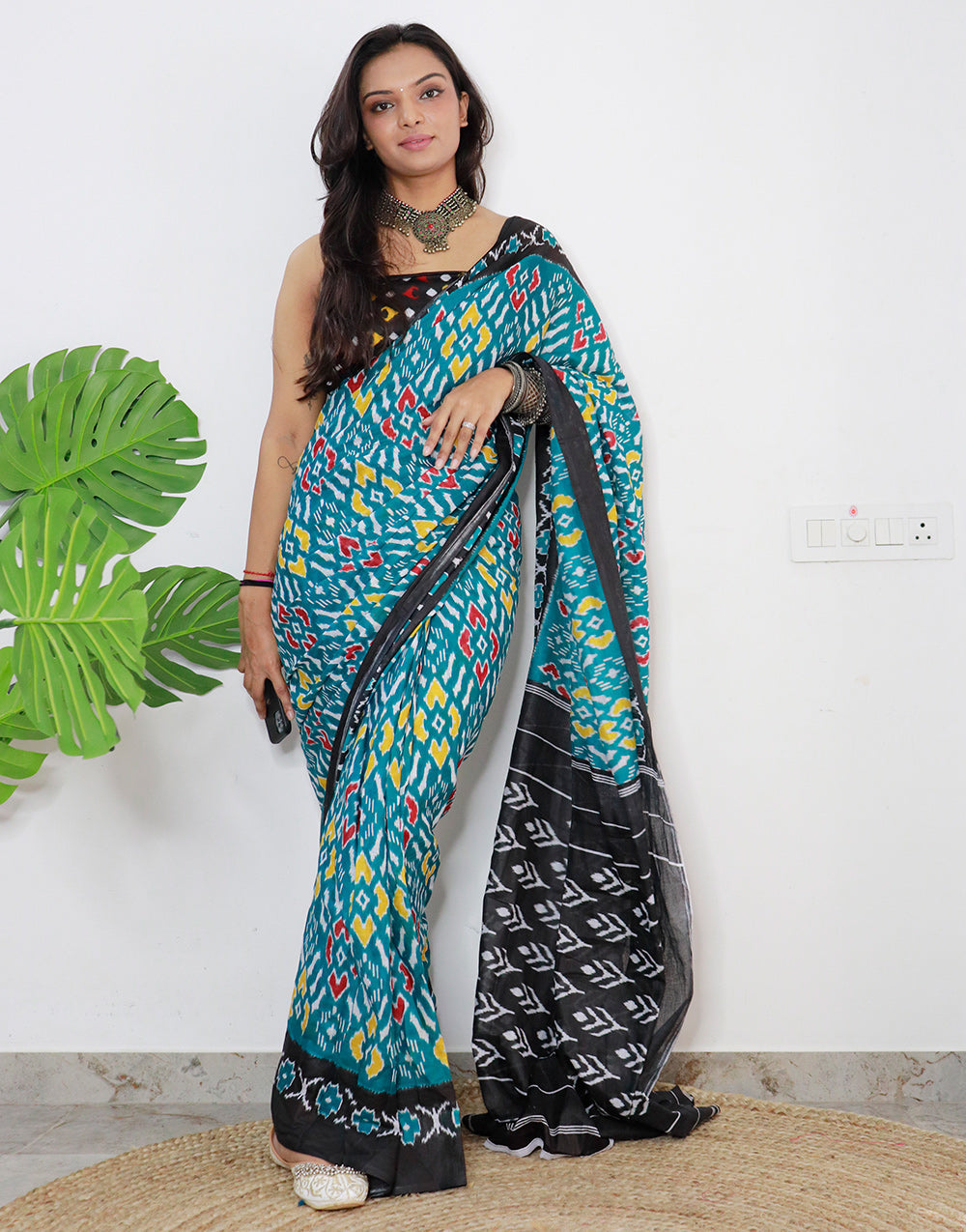 Teal Blue Pure Soft Cotton Saree With Block Printed Work