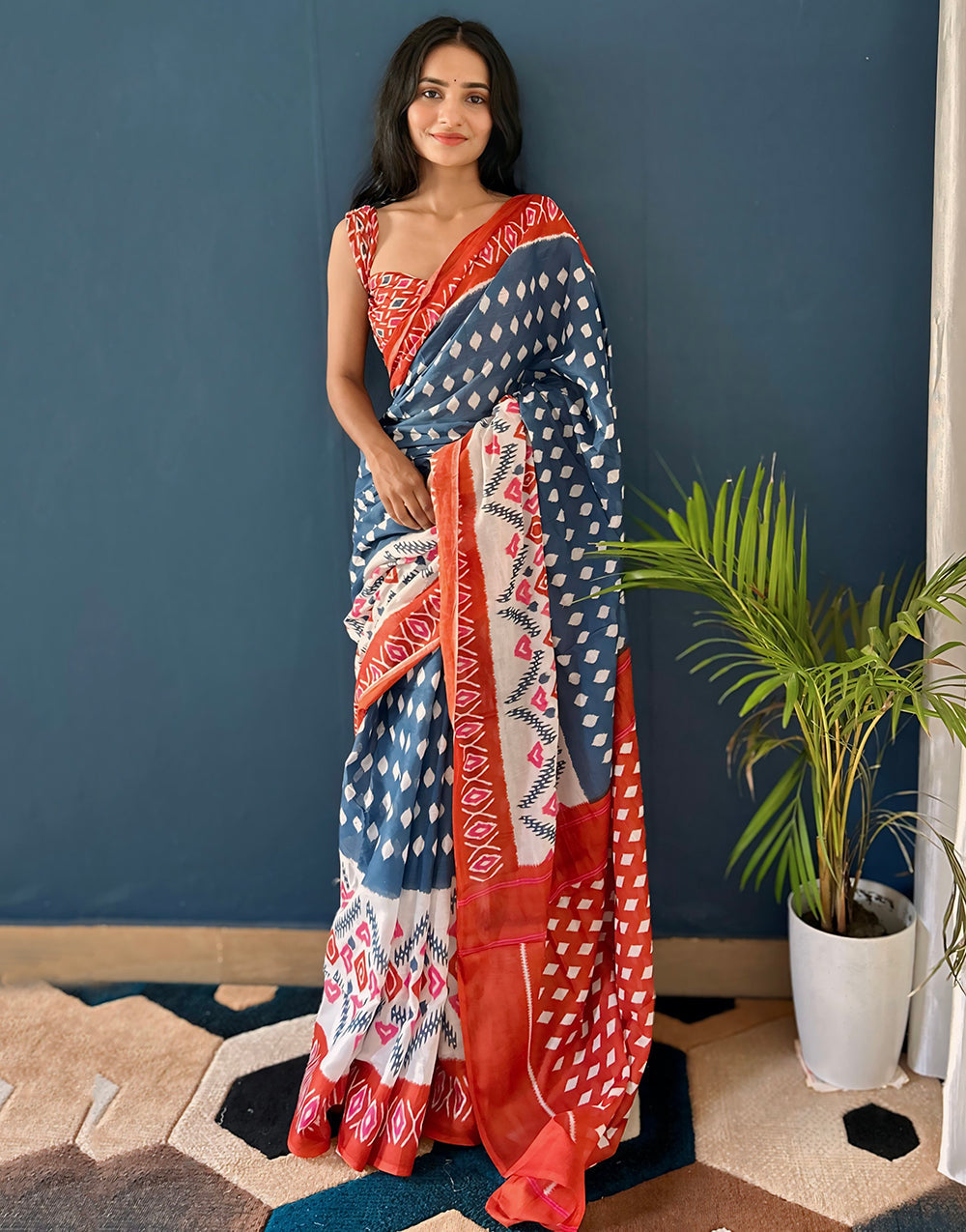 Steel Blue Soft Pure Cotton Saree With Printed Work