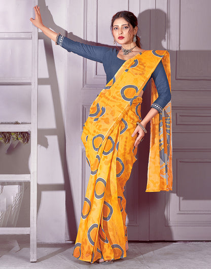 Chrome Yellow Pure Soft Cotton Saree With Tie Dyed Printed Work