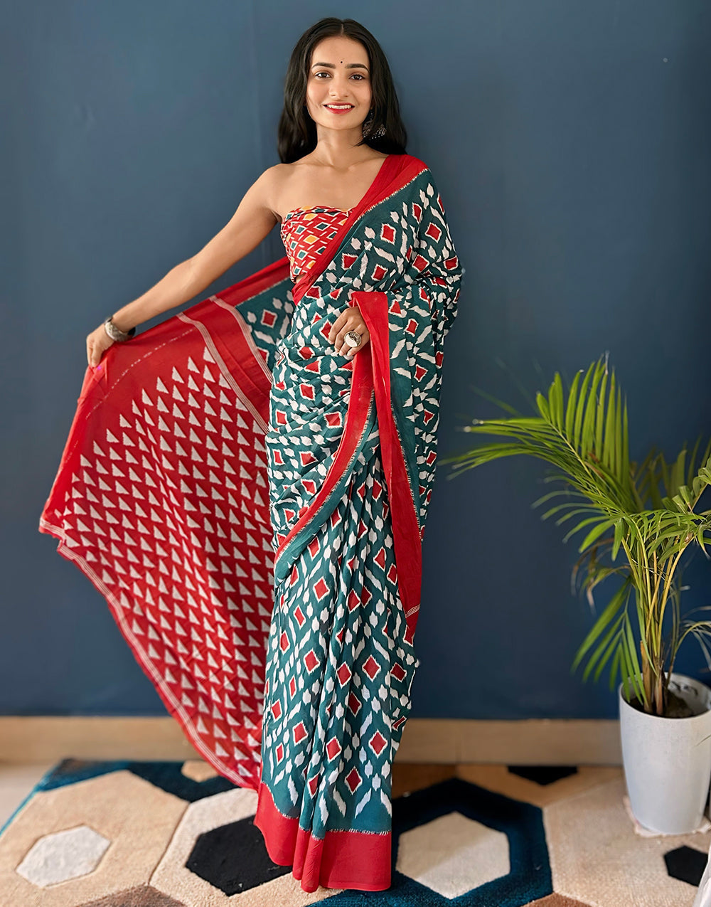 Green Pure Soft Mulmul Cotton Saree With Printed Work