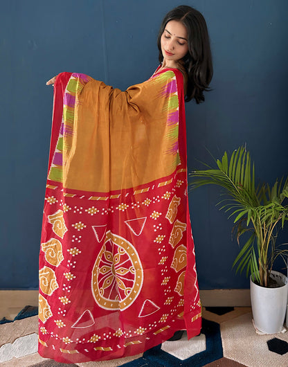 Sandstone Orange Soft Pure Cotton Saree With Printed Work